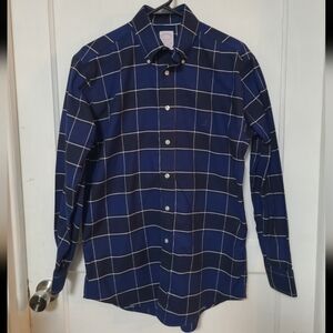Brooks Brothers Navy and White Checkered Button-Down Shirt Small